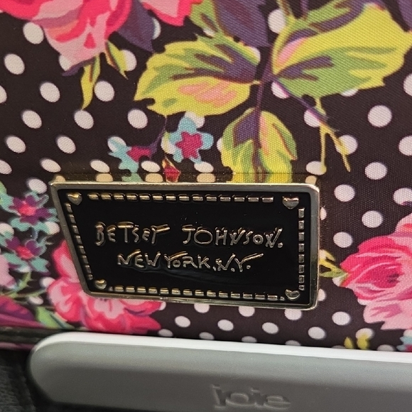 Betsey Johnson Polka Dot Floral Crossbody Bag - Black and Pink - Picture 2 of 11